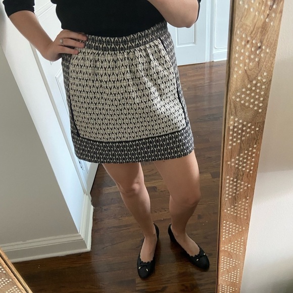 J. Crew Pocketed Textured Black & White Patterned Skirt with Gold Exposed Zipper - Picture 1 of 7